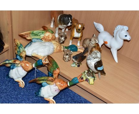 A GROUP OF BESWICK ANIMAL ORNAMENTS INCLUDING THREE BESWICK FLYING MALLARDS, comprising Mallards 596/0 gloss (hairline cracks