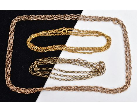 THREE CHAIN NECKLACES, to include two belcher link chains and one Prince of Wales chain, all with spring ring clasps, one wit
