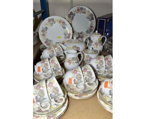 A FORTY EIGHT PIECE WEDGWOOD LICHFIELD TEASET AND DINNERWARES, comprising a teapot, hot water jug, cream jug, lidded sugar bo