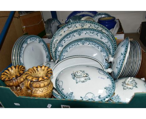 TWO BOXES OF CERAMIC DINNERWARES ETC, to include a forty five piece Burgess and Leigh Burleigh Ware Mercia part dinner servic