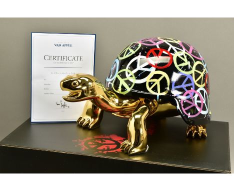 DIEDERIK VAN APPLE / VANAPPLE (DUTCH 1985) 'WORLD PEACE', a limited edition gold turtle sculpture with army helmet for a shel