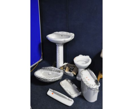 A QUANTITY OF QUALITAS BATHROOM FITTINGS including a sink and pedestal, a toilet basin and cistern (for high mounting), anoth