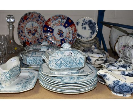 TWO LATE VICTORIAN/EARLY TWENTIETH CENTURY CERAMIC PART DINNER SERVICES AND TWO LATE 19TH CENTURY JAPANESE IMARI CHARGERS, a 