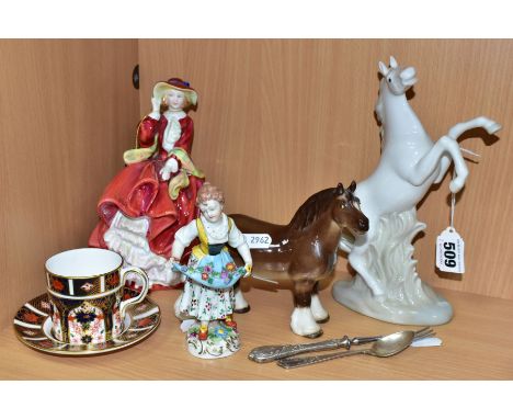 A SMALL GROUP OF CERAMIC ORNAMENTS ETC, comprising a Royal Doulton Top O' The Hill HN1834 figurine, with green backstamp, ori