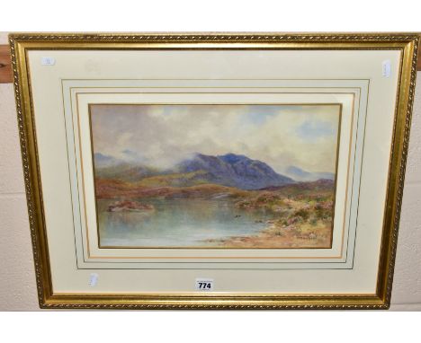 WILLIAM R HOYLES (CIRCA 1870-1935) ' A MOUNTAIN TARN ABOVE LLANRWST', a Welsh mountainous landscape, signed bottom right, wat