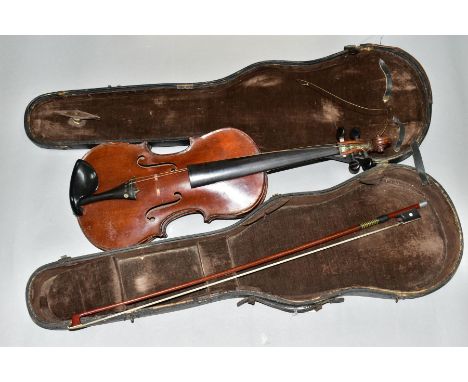 AN EARLY 20TH CENTURY 'THE MAIDSTONE' VIOLIN, two piece back, in need of restoration, bears paper label to the interior, over