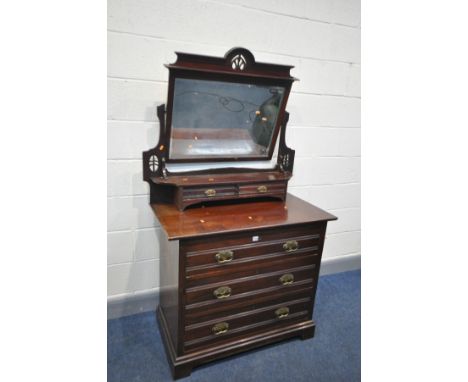 A MAPLE AND CO EDWARDIAN WALNUT DRESSING CHEST with three long drawers, brass drop handles and crown backing plates, two smal