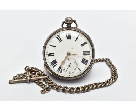 A SILVER PAIR CASED POCKET WATCH, featuring a round  white dial and black Roman numerals, subsidiary seconds dial with Arabic