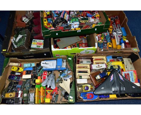 A QUANTITY OF UNBOXED AND ASSORTED PLAYWORN DIECAST VEHICLES, to include Dinky, Corgi, Matchbox, Tonka, Ertl, Lone Star, Majo