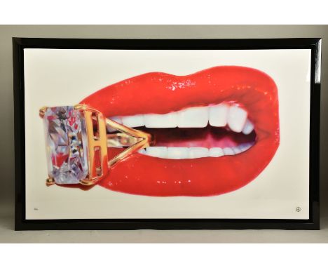 RORY HANCOCK (WALES 1987)'ROCK CANDY', a signed limited edition print of a mouth and a diamond ring, 62/96 with certificate, 
