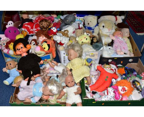 AN EXTENSIVE COLLECTION OF MODERN SOFT TOYS AND DOLLS ETC., dolls include examples by Zapf Creations, Lissi Batz, Russ, Palit