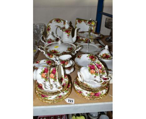 FORTY PIECES OF ROYAL ALBERT OLD COUNTRY ROSES TEA AND DINNER WARES, comprising a tureen, teapot (not original lid?), coffee 