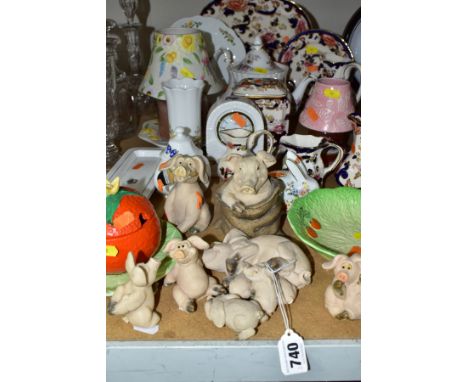 A MIXED GROUP OF CERAMICS AND ORNAMENTAL PIGGIN PIGS ETC, comprising a Royal Albert 'Lavender Rose' teapot, six pieces of Mas