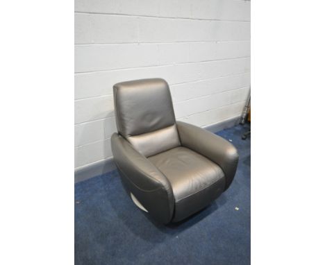 A NATUZZI MODEL 2483 LEATHER RECLINING CHAIR with metallic finish to leather