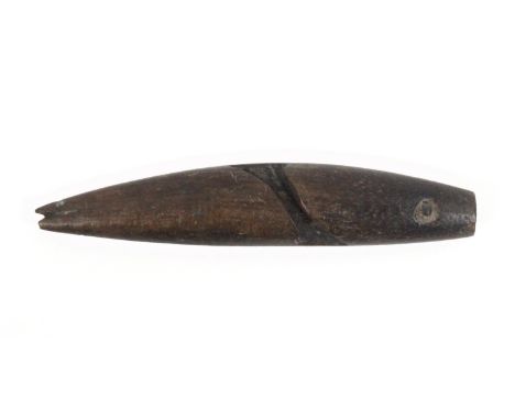 A carved hardwood knitting stick, in the form of a fish, 11cm