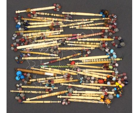 Lace Bobbin - forty nine turned bone lace bobbins, some decorated. 