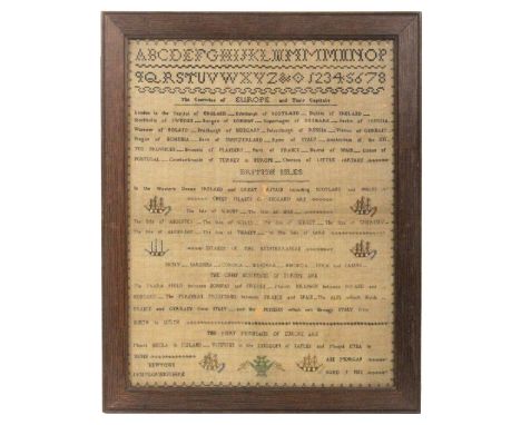 An unusual early 19th Century monochrome sampler 'Ann Morgan, aged 19, 1812, Newtown, Montgomeryshire' worked with an alphabe