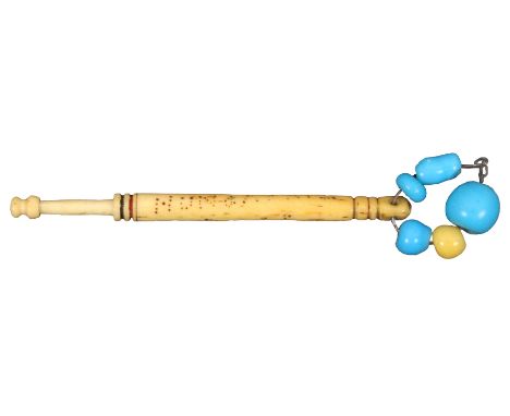 Lace Bobbins - a scarce turned bone hanging bobbin spot inscribed. 'W. Bull Hung April 1871'.