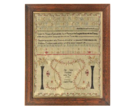 Two samplers, comprising 'Ann Sayer Marked This in the Year 1798 Aged 9 Years' worked with alphabets and numerals, verses, an