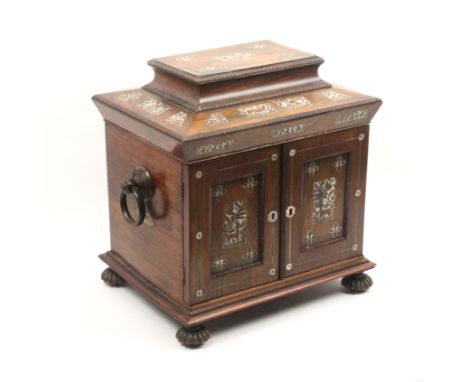 An impressive rosewood and mother of pearl inlaid sewing, writing and jewellery casket, circa 1835, the whole with cut mother