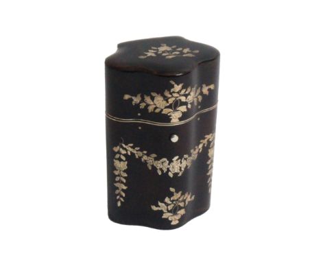 An attractive late 18th/early 19th Century tortoiseshell etui, of shaped outline, inlaid with silver swags and vases of flowe