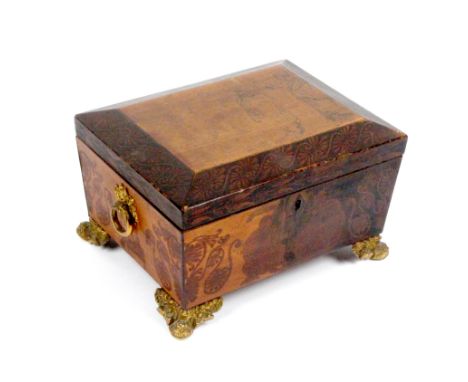 A Regency part pen work and part painted demonstration sewing box with printed trade label of ÒW.I. Reeves and Son 80, Holbor