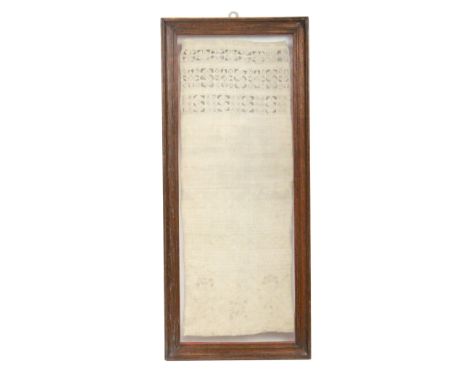 A late 17th Century/early 18th Century whitework band sampler worked with three bands of cutwork over a plain panel and furth