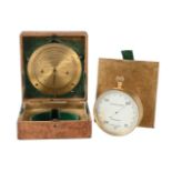 A CASED SET OF ANEROID FORECASTING BAROMETER AND LACQUERED BRASS WEATHER FORECASTING CALCULATOR
