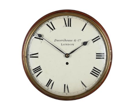 A REGENCY MAHOGANY FUSEE DIAL WALL TIMEPIECETHE DIAL SIGNED FOR DWERRIHOUSE AND COMPANY, LONDON, CIRCA 1820The four columnar 