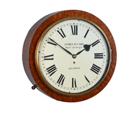 A REGENCY MAHOGANY FUSEE DIAL WALL TIMEPIECE THE DIAL SIGNED FOR JAMES MCCABE, LONDON, CIRCA 1825With a four knopped pillar s