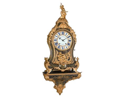 Y&nbspA FRENCH LOUIS XV BOULLE BRACKET CLOCK WITH WALL BRACKETARSANDAUX, PARIS, MID 19th CENTURYThe rectangular five shoulder