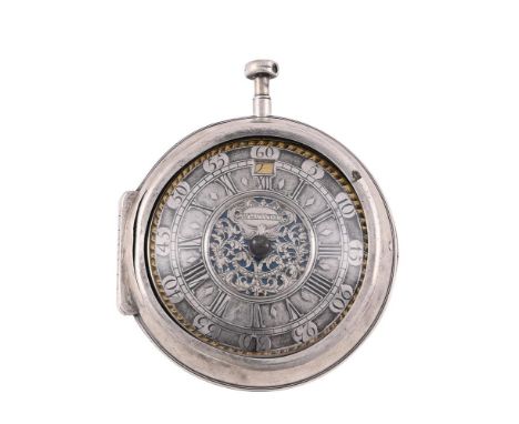 A RARE PROVINCIAL SILVER LARGER PAIR-CASED VERGE POCKET WATCH WITH CHAMPLEVE DIAL JAMES WHITFIELD, LIVERPOOL, LATE 17th CENTU