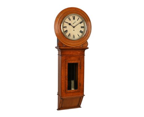 A VICTORIAN OAK WEIGHT-DROP TRUNK WALL REGULATOR TIMEPIECEUNSIGNED, THIRD QUARTER OF THE 19th CENTURYThe four columnar pillar