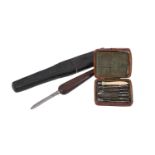 Y A RARE GEORGE III CASED SET OF PORTABLE DENTAL TOOLS