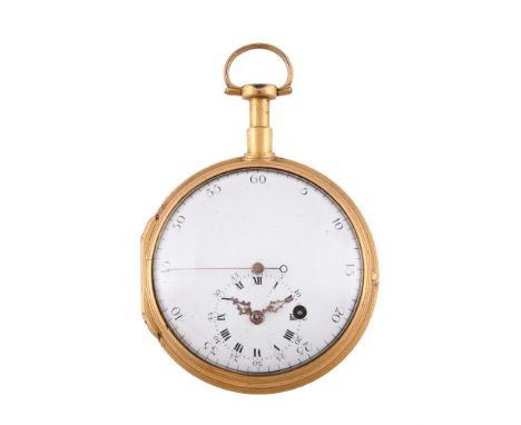 A SWISS OR FRENCH GILT METAL VERGE CENTRE-SECONDS POCKET WATCHUNSIGNED, EARLY 19th CENTURYThe slim gilt full-plate single fus