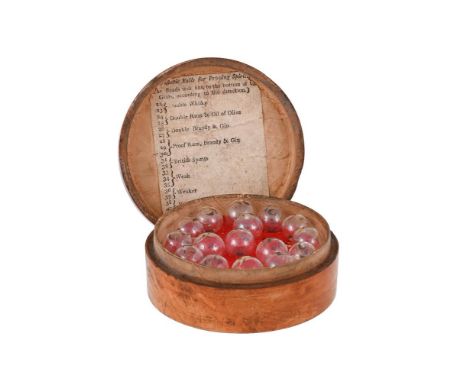 A RARE GEORGE III CASED SET OF GLASS HYDROMETER BULBSA. LOVI, EDINBURGH, CIRCA 1790The circular solid satinwood box enclosing