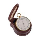 A VICTORIAN GILT BRASS ANEROID POCKET BAROMETER COMPENDIUM WITH ALTIMETER, THERMOMETER AND COMPASS