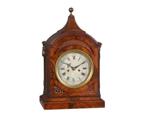 A GEORGE III BRASS MOUNTED FIGURED MAHOGANY TABLE/BRACKET CLOCK WITH TRIP-HOUR REPEATELLICOTT, LONDON, THE MOVEMENT AND DIAL 