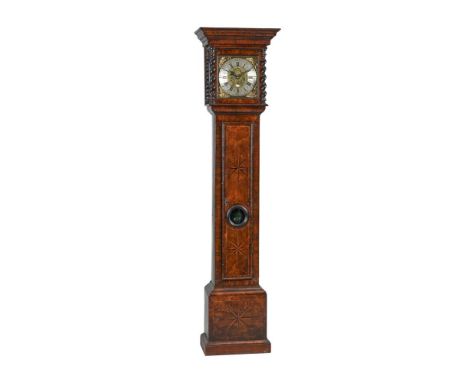 AN INTERESTING PROVINCIAL PARQUETRY DECORATED WALNUT SMALL THIRTY-HOUR LONGCASE CLOCKMAJOR SCHOFIELD, ROCHDALE, CIRCA 1750, T