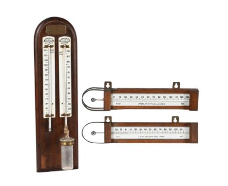 TWO PAIRS OF FAHRENHEIT SCALE MERCURY TUBE THERMOMETERS FOR USE IN WEATHER FORCASTINGJ. HICKS, LONDON, CIRCA 1900The first pa