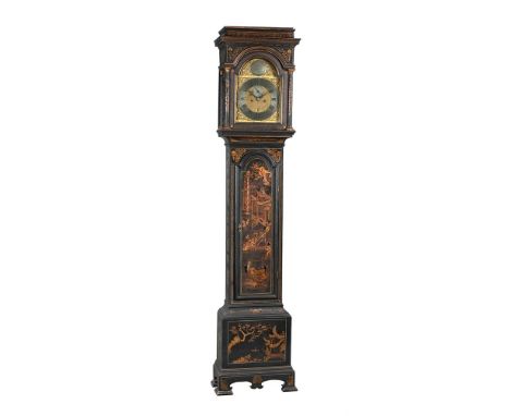 A GEORGE III BLACK CHINOISERIE JAPANNED EIGHT-DAY LONGCASE CLOCKROBERT POLL, HARLESTON, CIRCA 1760The four pillar rack and be