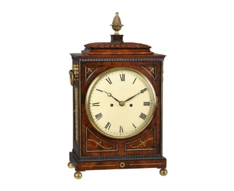 A REGENCY BRASS INLAID MAHOGANY BRACKET CLOCKUNSIGNED, CIRCA 1820The five pillar twin fusee bell striking movement with ancho