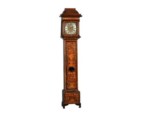 A WILLIAM III WALNUT AND FLORAL MARQUETRY EIGHT-DAY LONGCASE CLOCKJOHN COTTON, LONDON, CIRCA 1695The five finned pillar insid