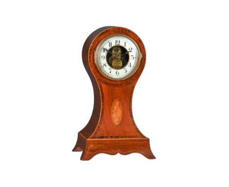 AN EDWARDIAN INLAID MAHOGANY ELECTROMAGNETIC BALANCE MANTEL TIMEPIECE EUREKA CLOCK COMPANY LIMITED, EARLY 20th CENTURY  The m