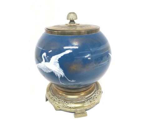 A Victorian pate sur pÃ¢tÃ© decorated ceramic and brass mounted jar and cover no obvious damage.