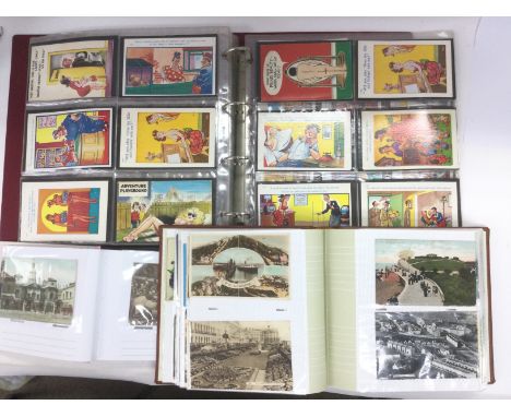 A box of vintage postcards and photographs including topographical and humorous examples. Shipping category D.