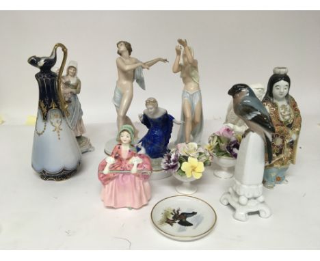 Two Rosenthal figures naked dancing maidens and other ceramics including Doulton damage and restoration to fingers of figures