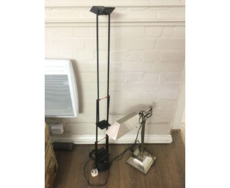 A chrome table lamp and a floor standing anglepoise lamp (2).