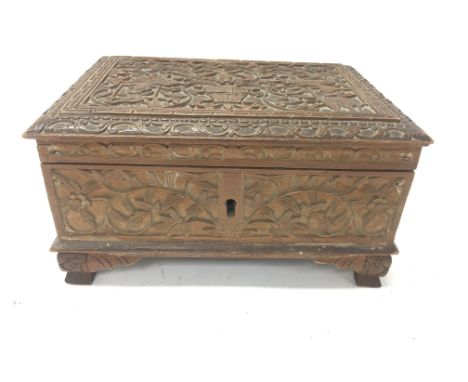 A carved sandalwood trinket box. 20 x 15 x 11cm Postage B NO RESERVE