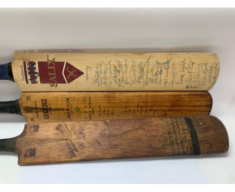 3 vintage cricket bats, 2 signed examples to include. 1947 South Africa bat signed Jack McGlew 1947, A AJK Salix Supernatrual